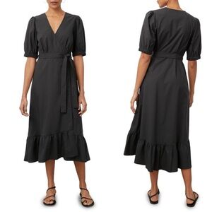 Rails Isabel Wrap Midi Dress Small Black Waist Tie Ruffle